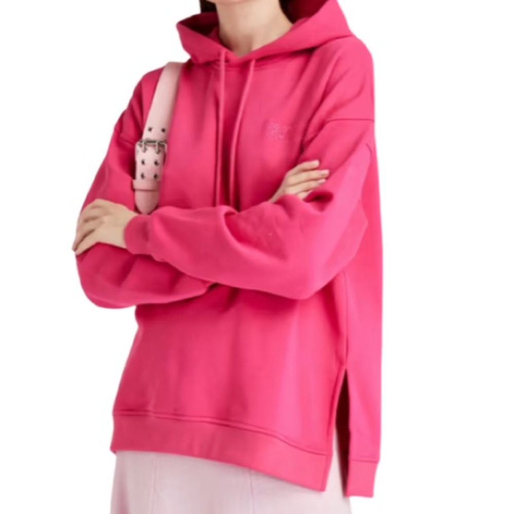 NWT Ganni Fushia Embroidered Cotton-Blend Fleece Hoddie - Sz S/M
